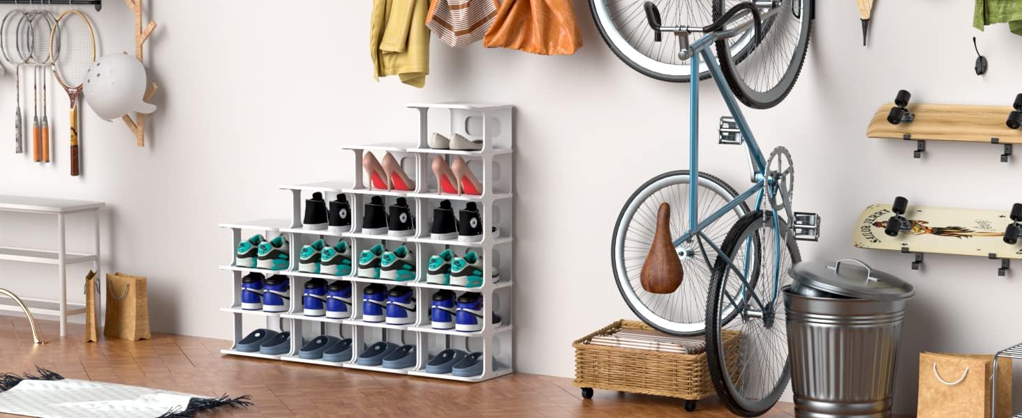 ZOINLIY Stackable Shoe Organizer for Small Spaces Grey Free Standing Rack