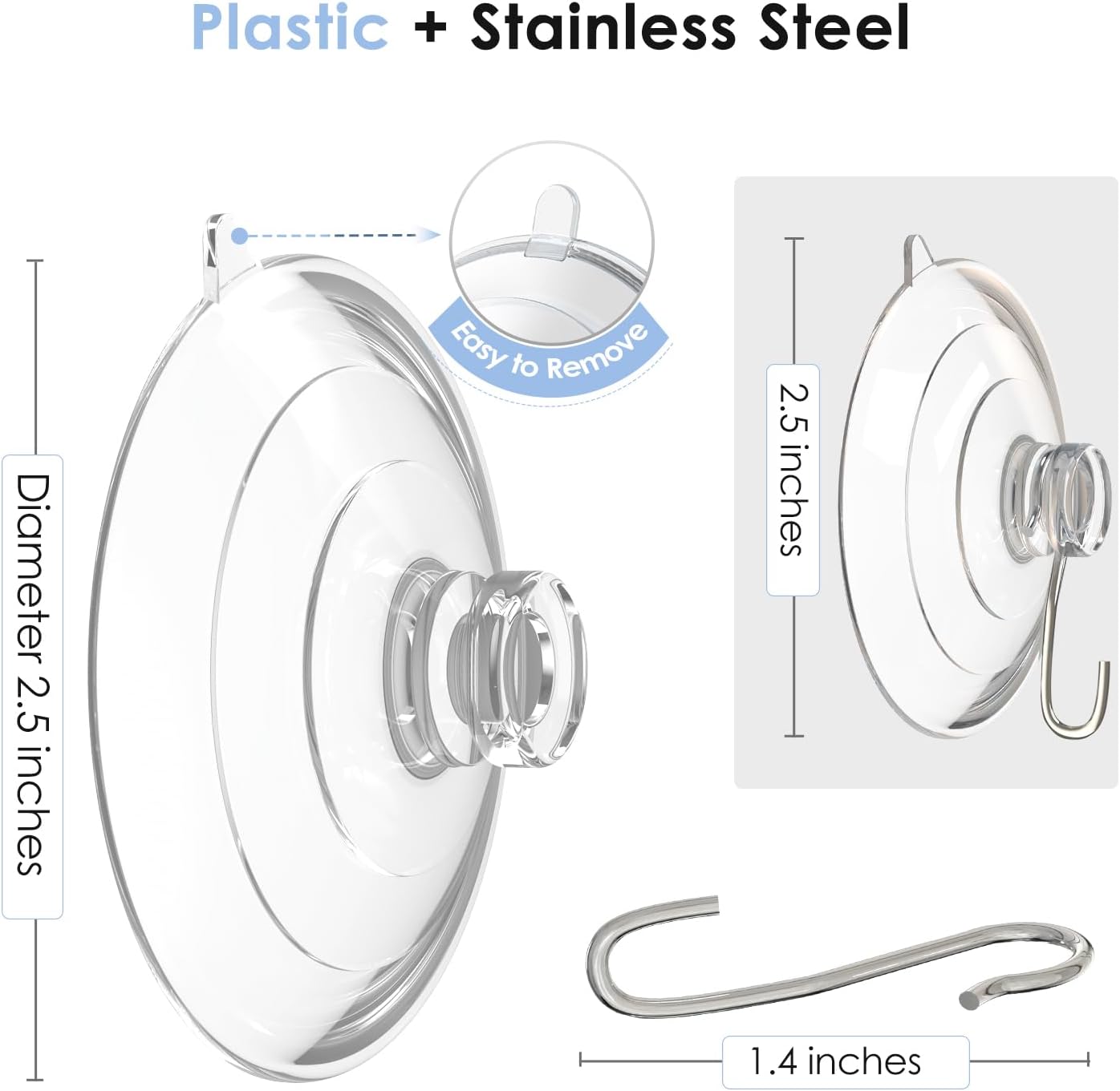 HangerSpace Suction Cup Hooks 8 Pack - 25 Inch Clear for Kitchen Bathroom Shower Wall Window Door