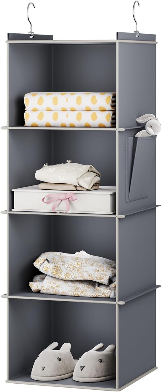 YOUDENOVA 4-Shelf Hanging Closet Organizer Grey