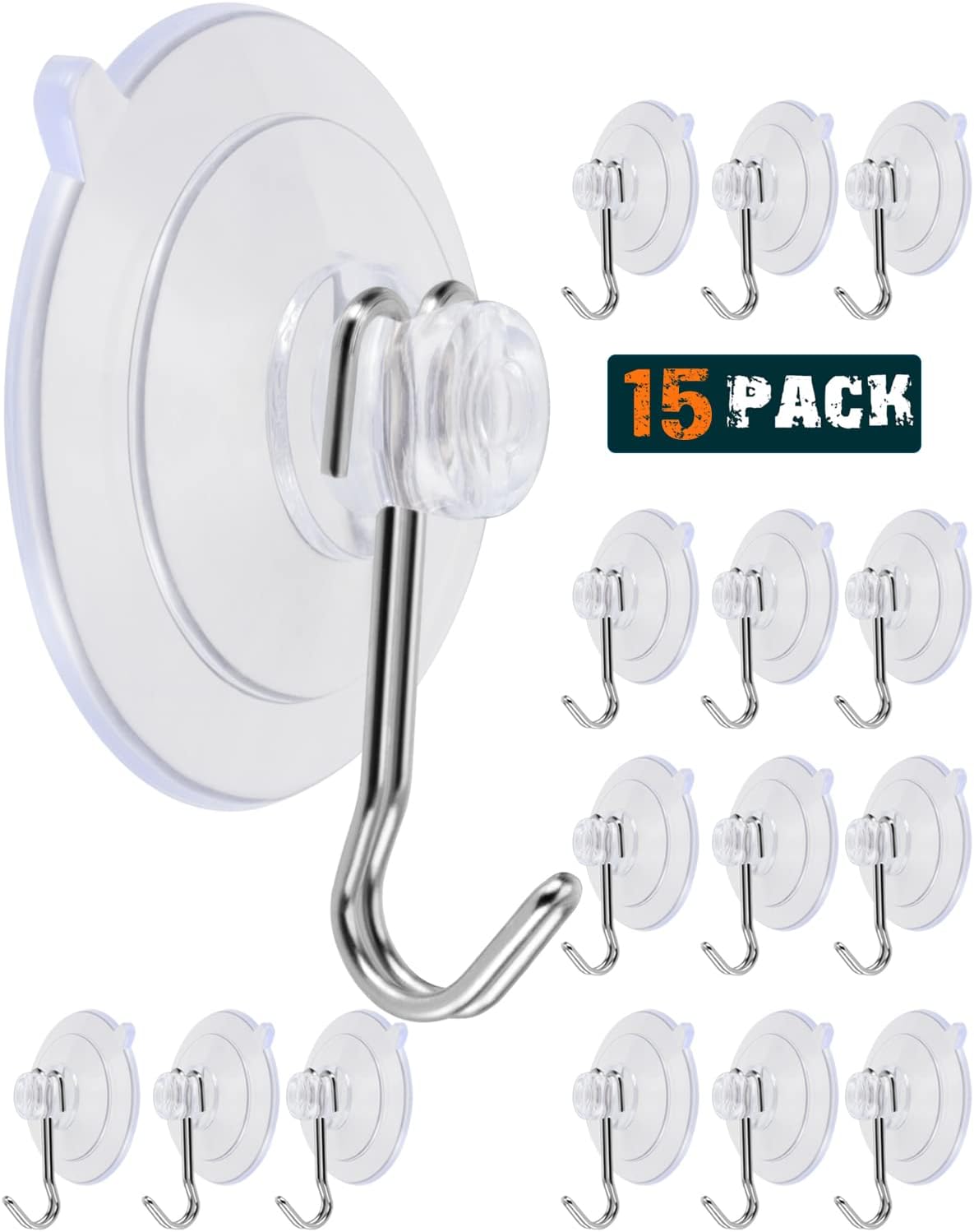 LUPYJI Suction Cup Hooks 15 Pack Transparent PVC Reusable
