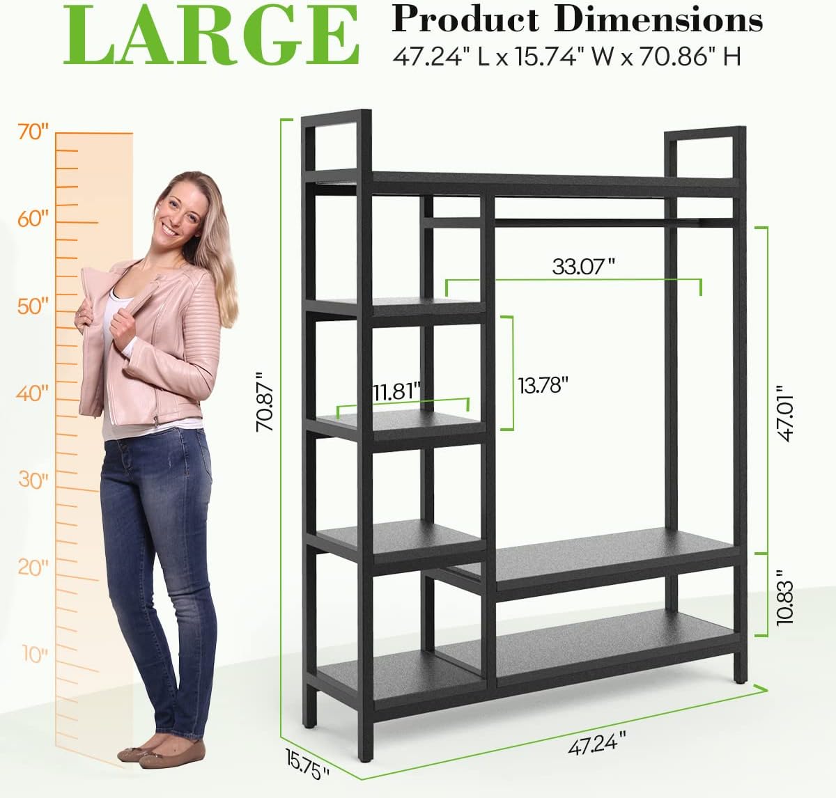HOKEEPER 600lbs Free Standing Closet Organizer with 6 Metal Shelves Heavy Duty Clothing Rack