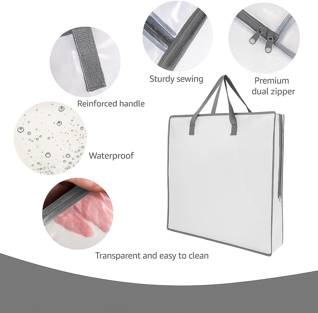 5 Pack Clear Storage Bags with Handles and Zippers for Moving and Organizing