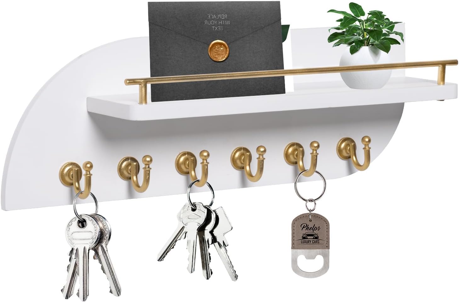 Karisky Key Holder for Wall Decorative Key and Mail Organizer with 6 Sturdy Metal Hooks and Floating Shelf