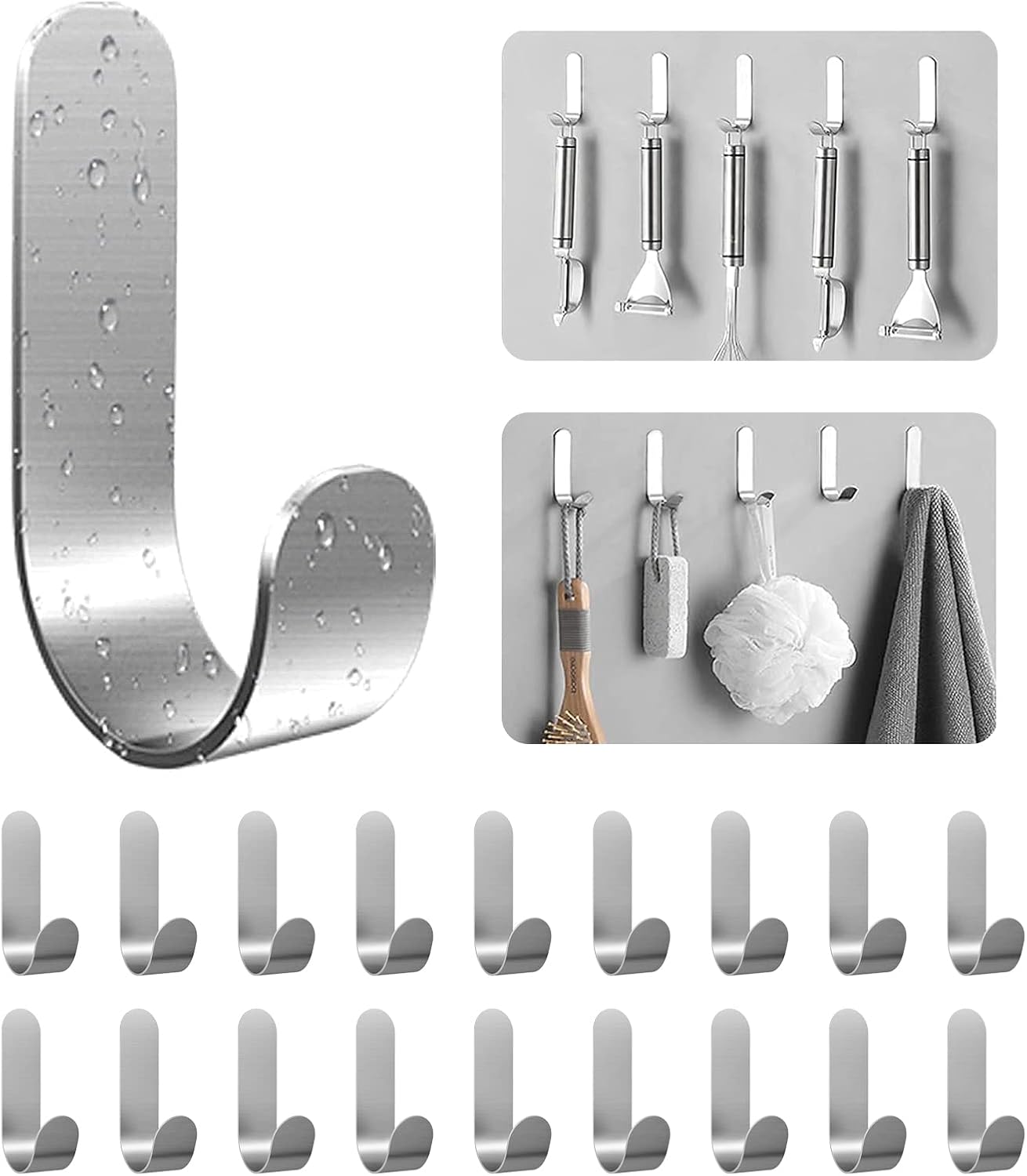 Self Adhesive Towel Hooks 20 Pack 304 Stainless Steel