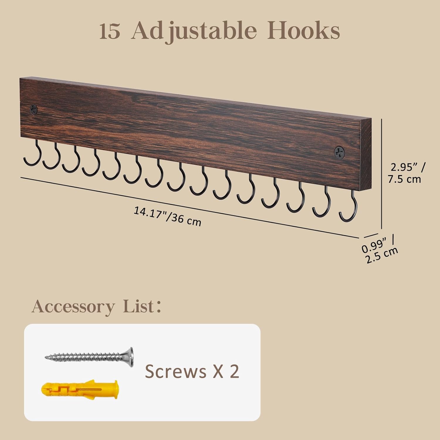 Lolalet Wooden Necklace Holder Wall Mount with 15 Hooks
