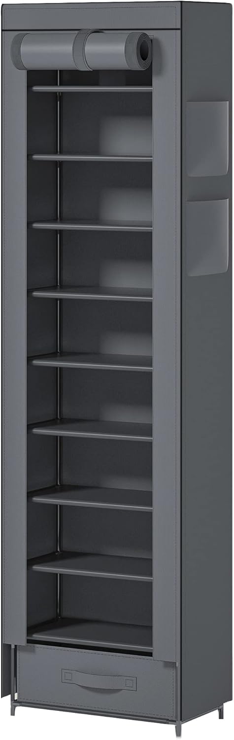 10 Tier Tall Narrow Shoe Rack with Dustproof Cover Storage Organizer