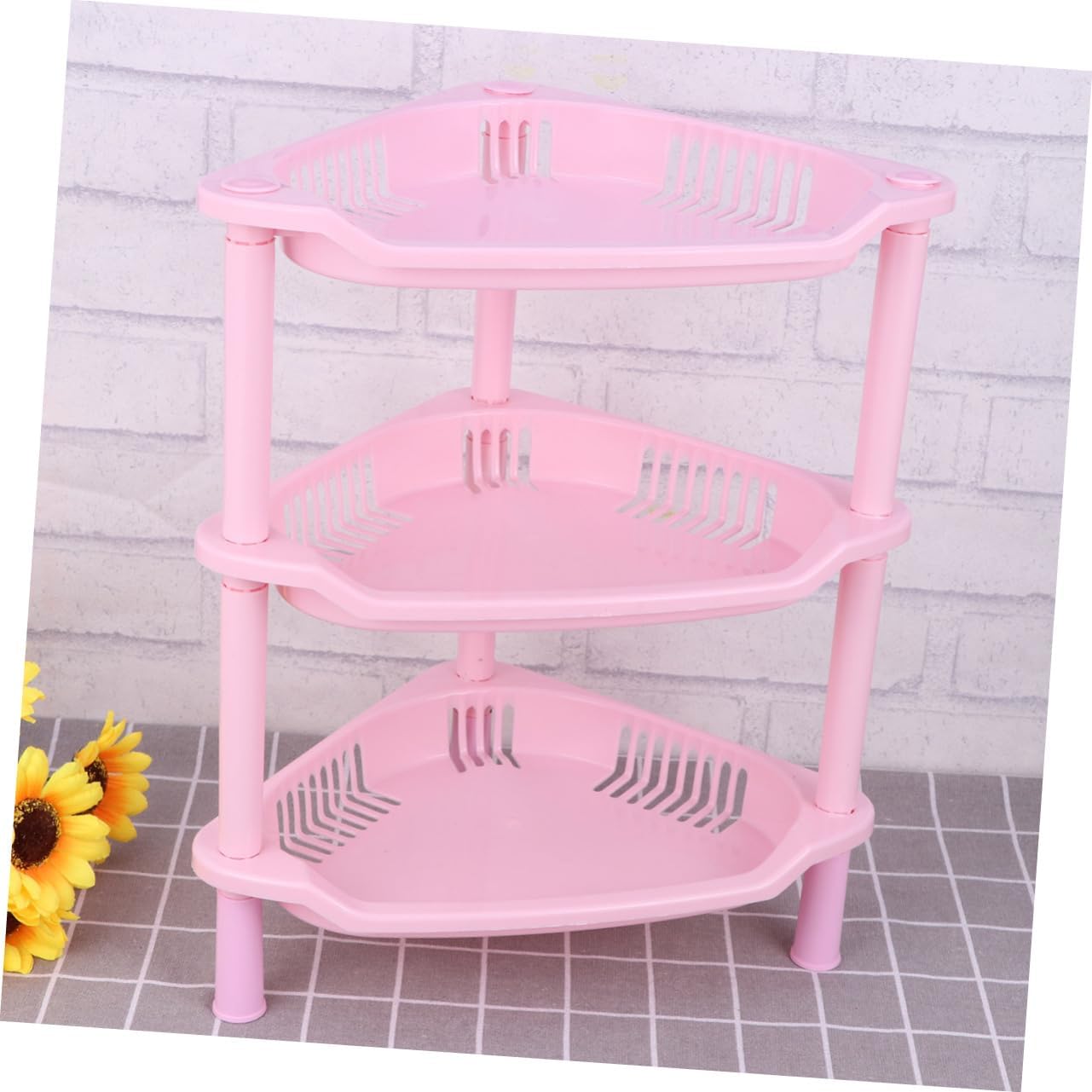 Pink Plastic Corner Shelf Organizer for Home Kitchen and Bathroom Storage