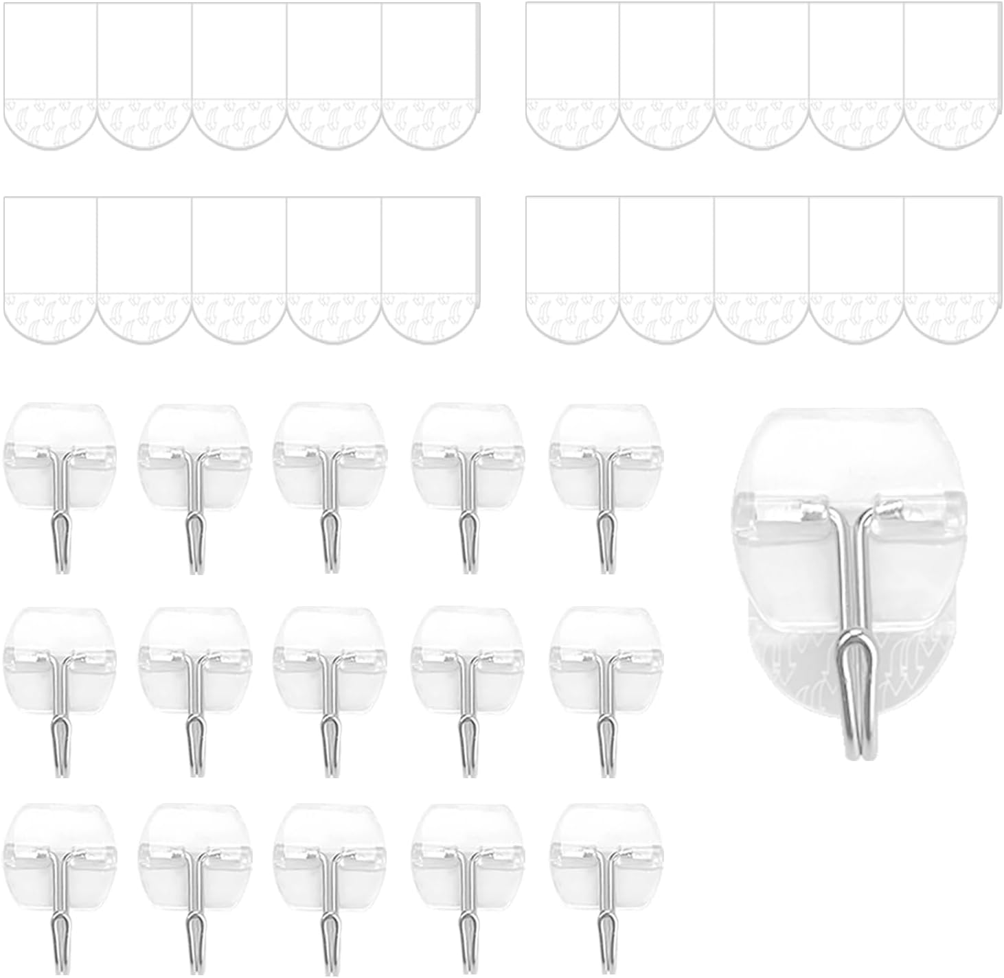 15 Clear Wall Hooks with 20 Strips No Damage No Tools