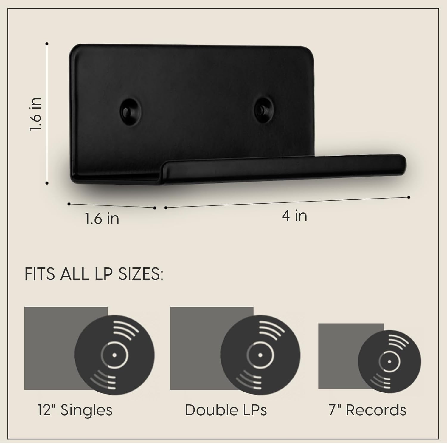 Vinyl Record Display Shelf - 6 Wall Mount Holders for Floating Display