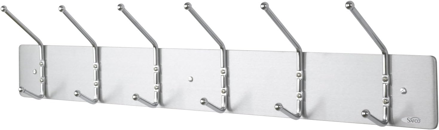 Safco Wall Mount Coat Rack 6 Hooks Black Satin Aluminum