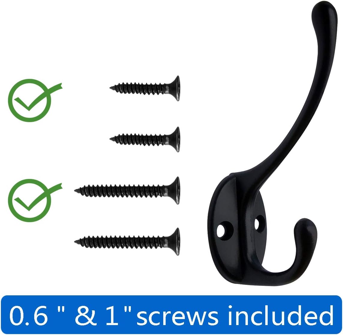 IBosins 10 Pack Heavy Duty Dual Hooks Black No Rust