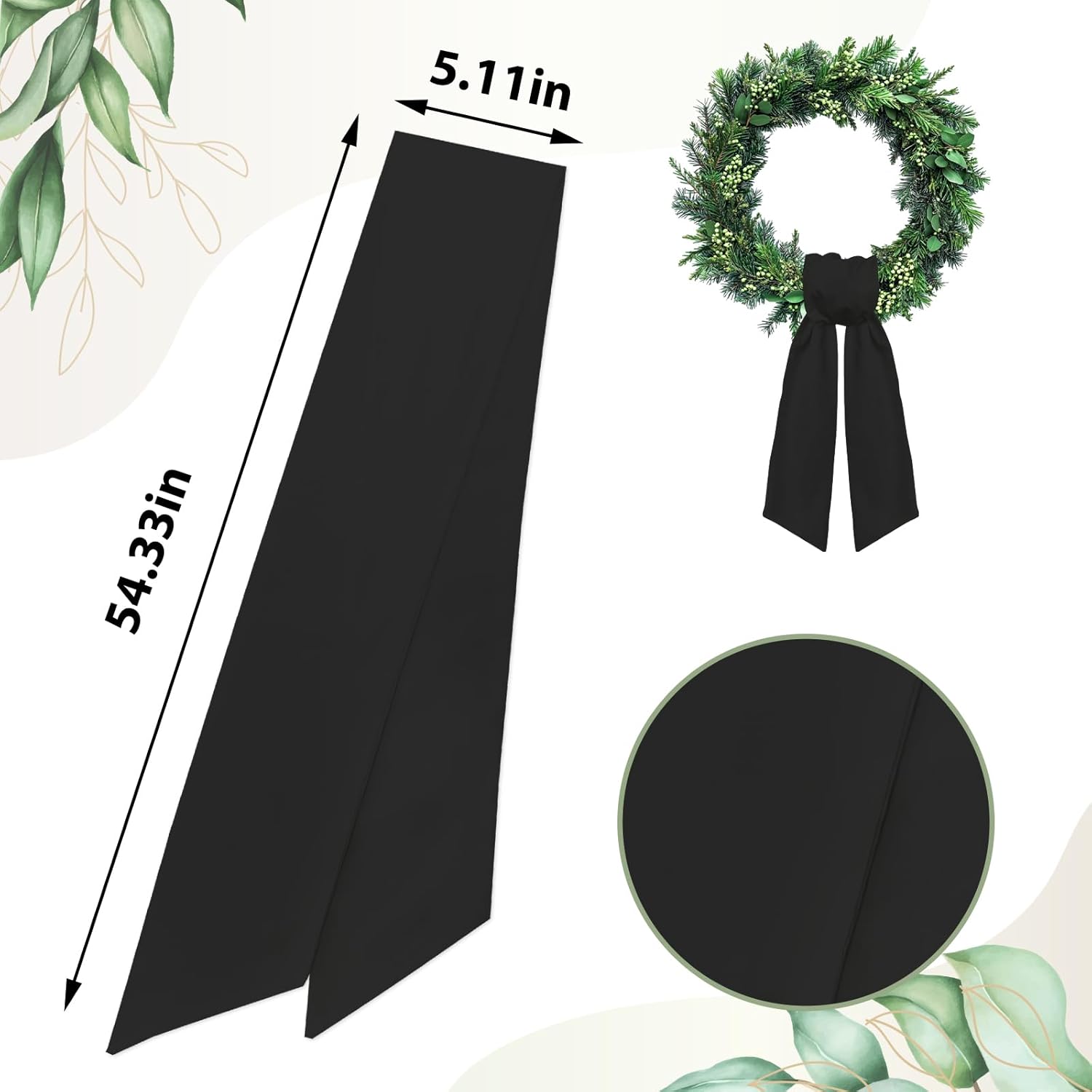 Black Wreath Sash for Front Door Decor