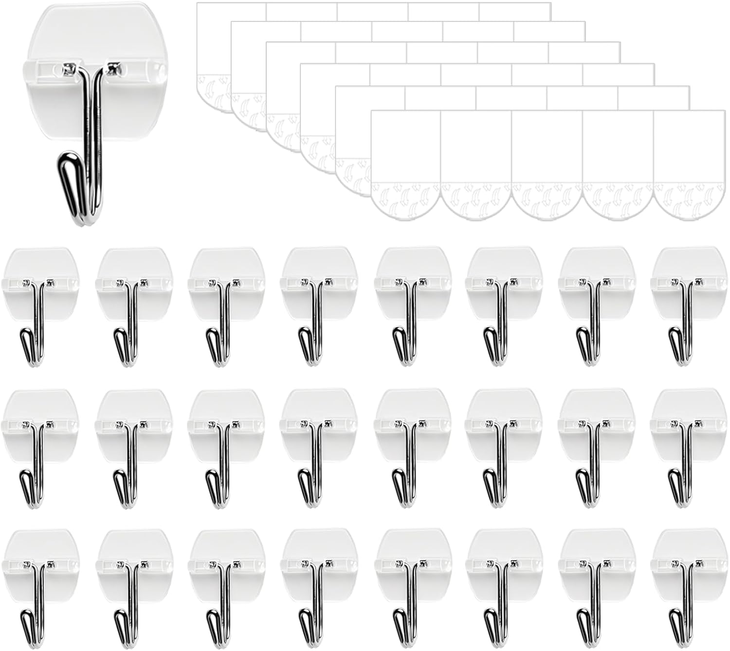 25 Clear Wall Hooks with 30 Adhesive Strips Value Pack