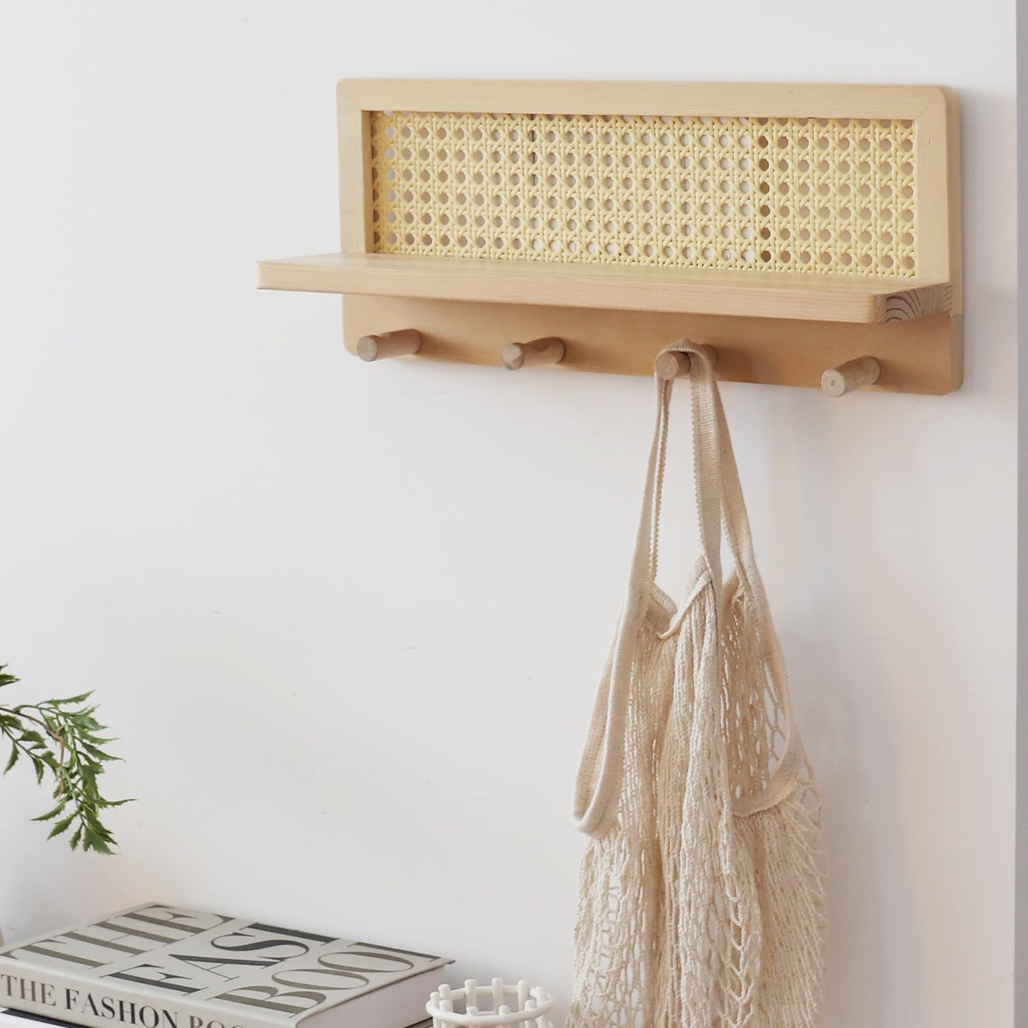 FRIADE Floating Shelf Coat Rack with 4 Hooks Burlywood