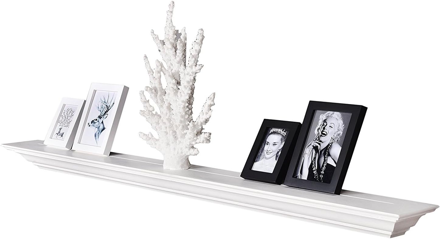 WELLAND White 60 Inch Fireplace Mantel Shelf with Crown Molding