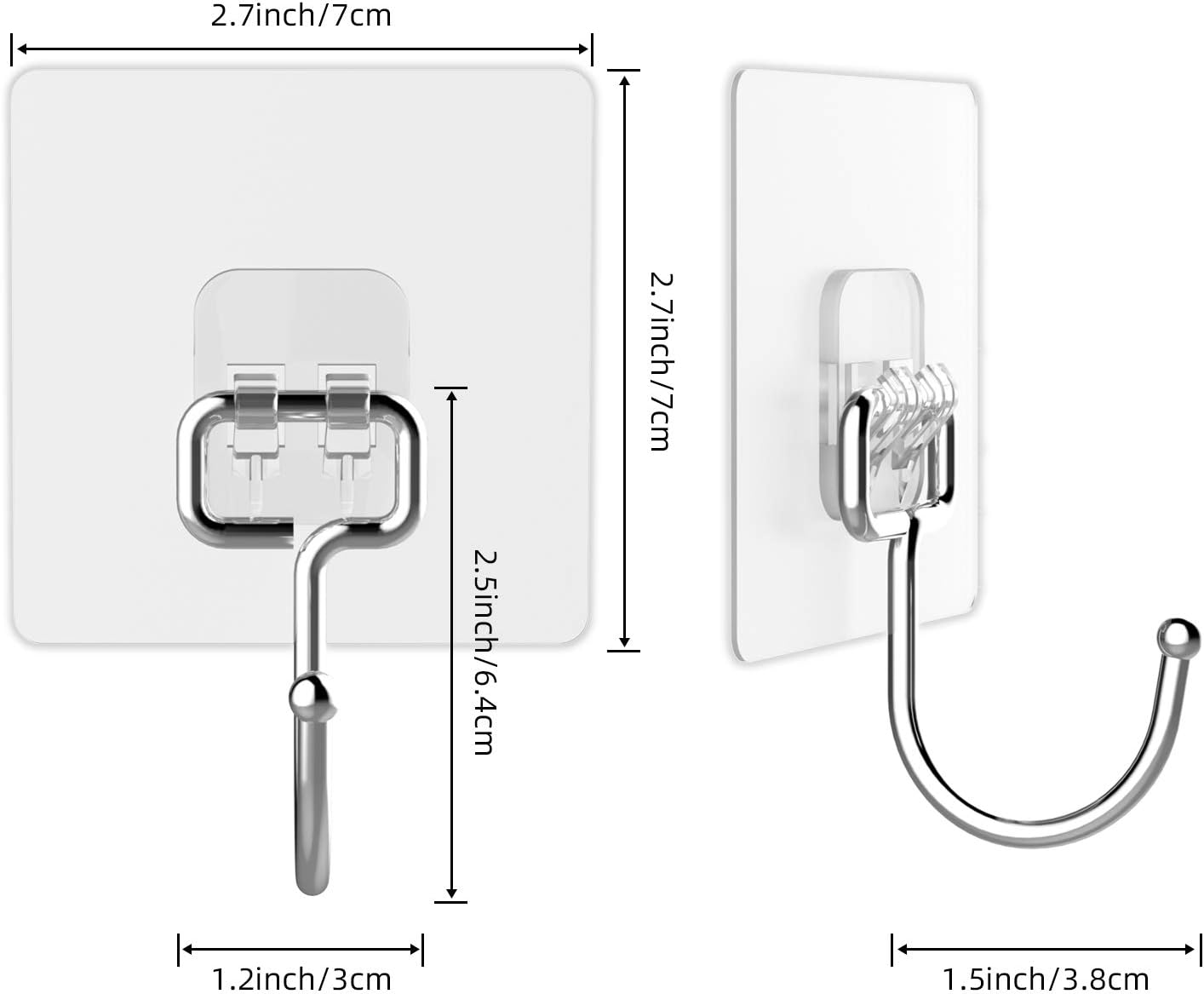 Heavy-Duty 44Lb Wall Hooks 10 Pack Clear Adhesive Removable