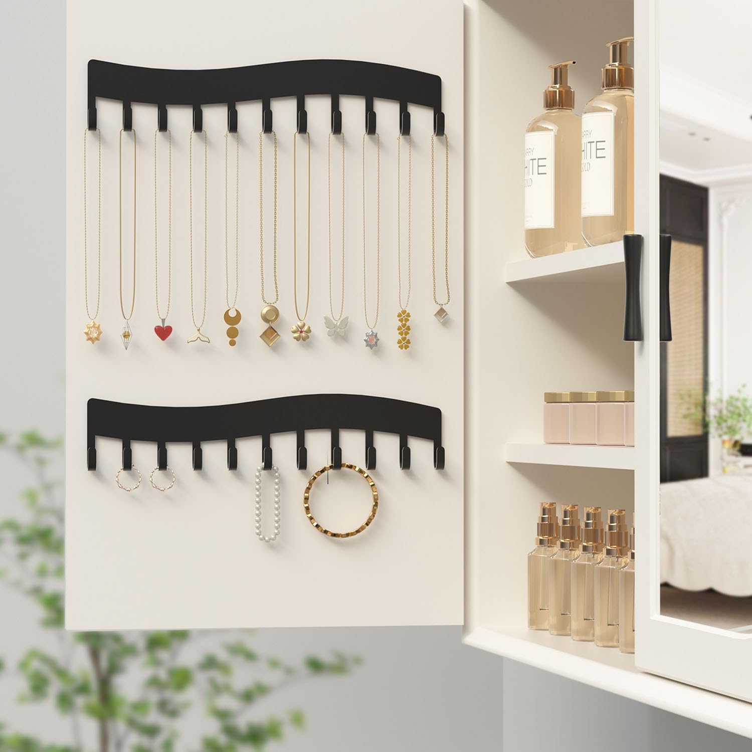Wall Necklace Organizer Holder Black Jewelry Display Hanger