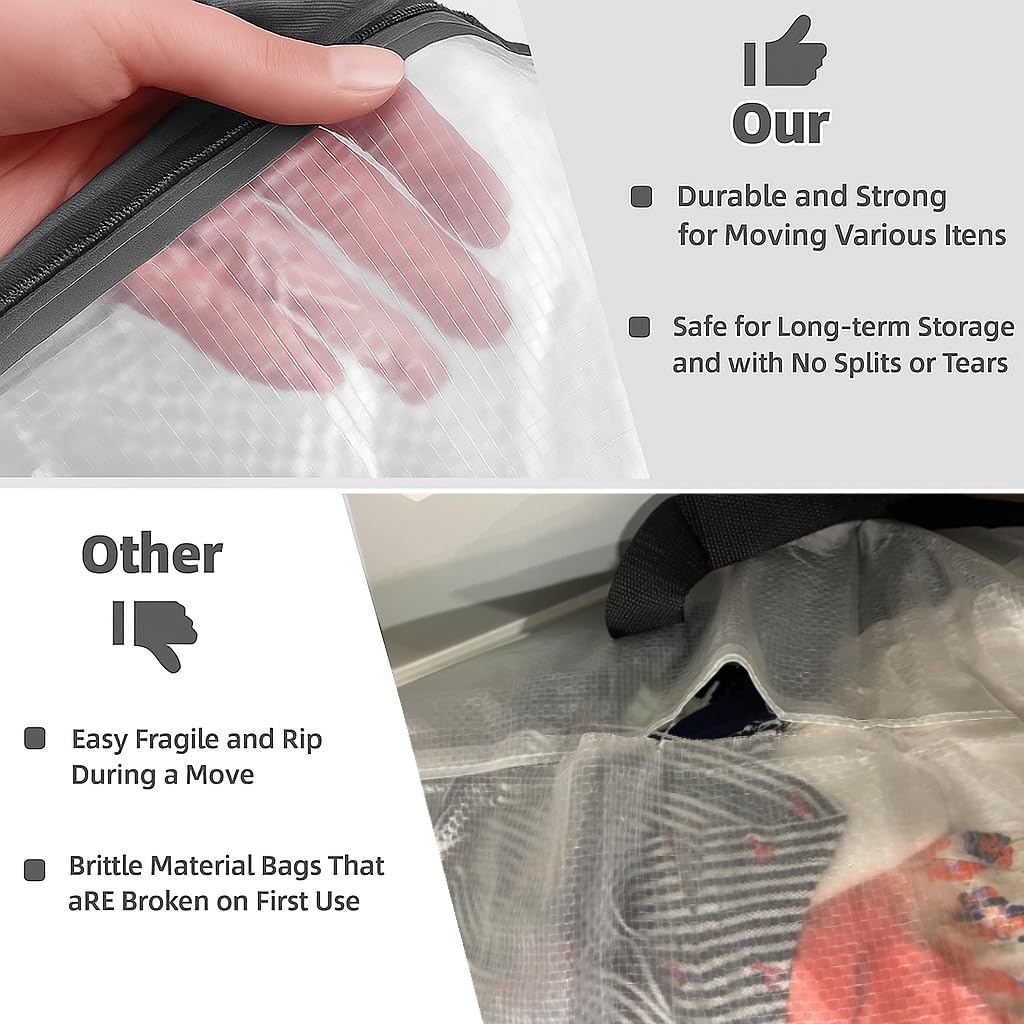 5 Pack Clear Storage Bags with Handles and Zippers for Moving and Organizing
