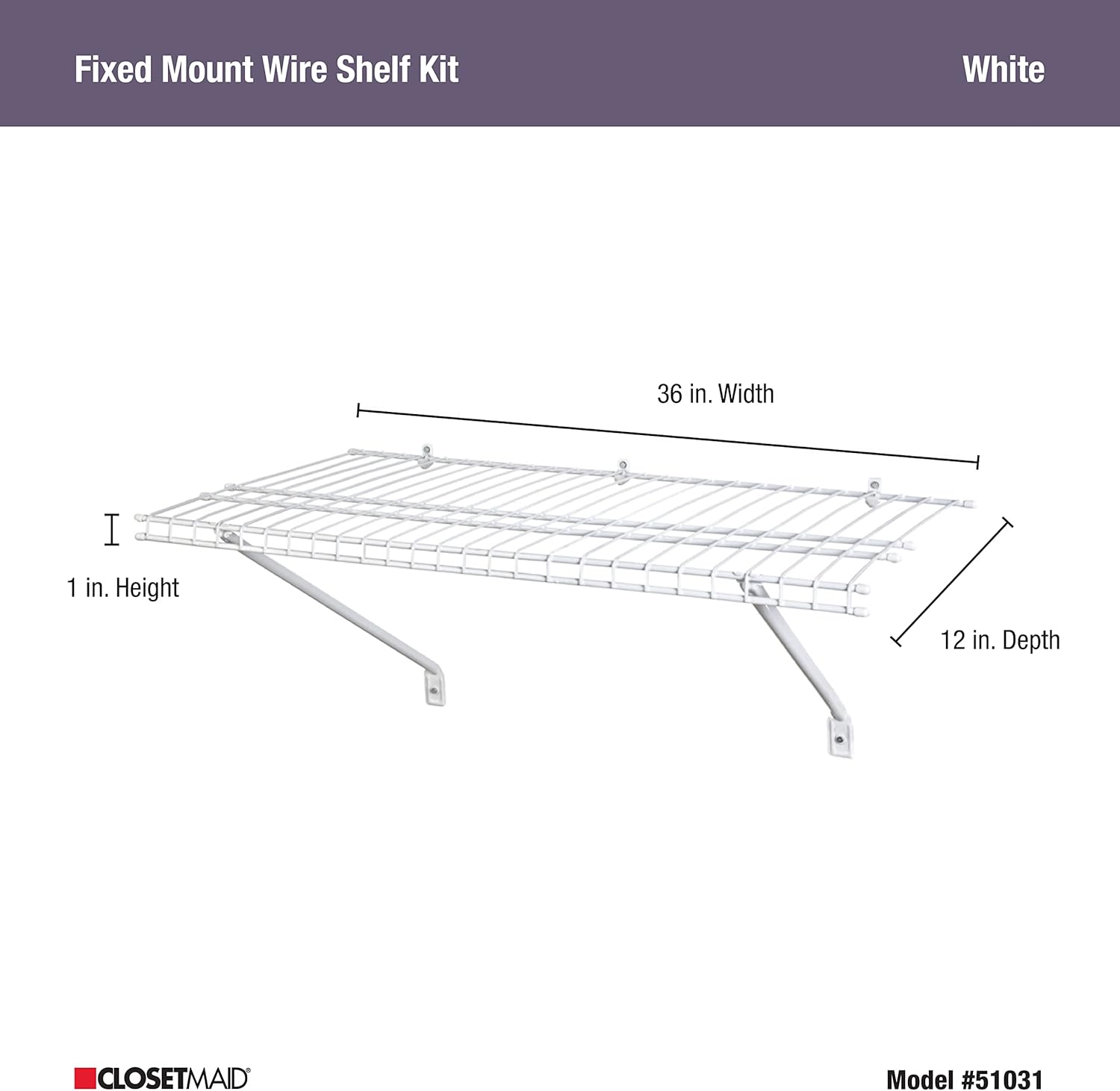 ClosetMaid Wire Shelf Kit 3 Ft Wide White Vinyl