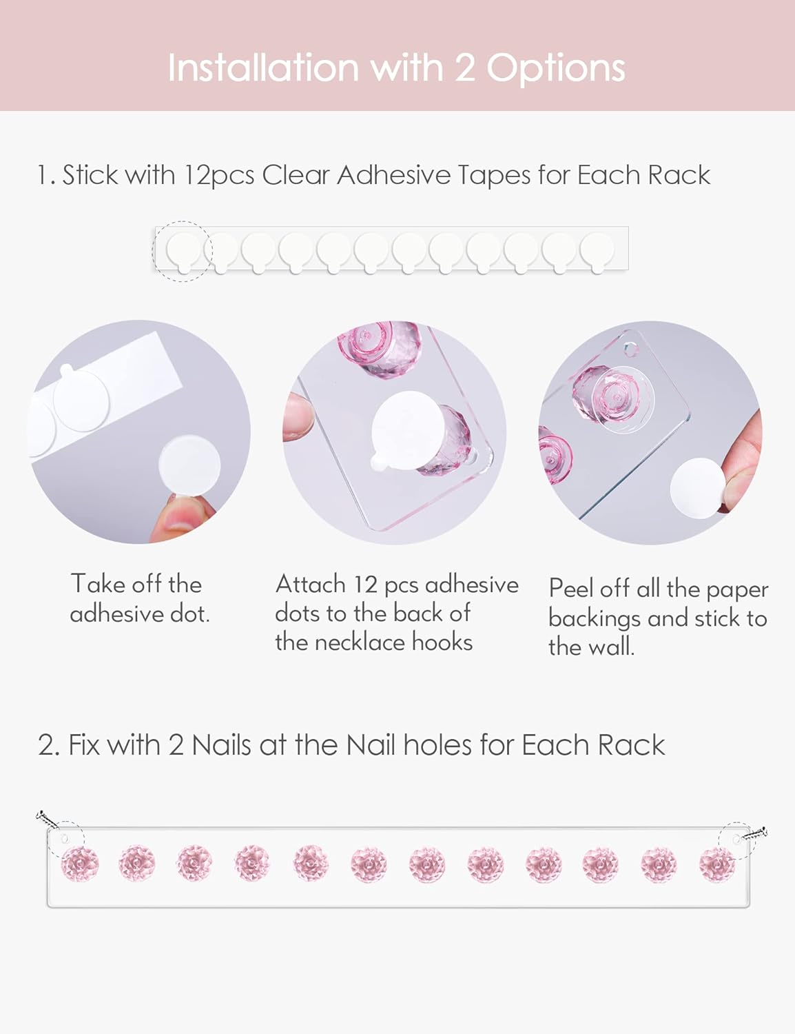 Heesch Pink Acrylic Necklace Holder 2-Pack