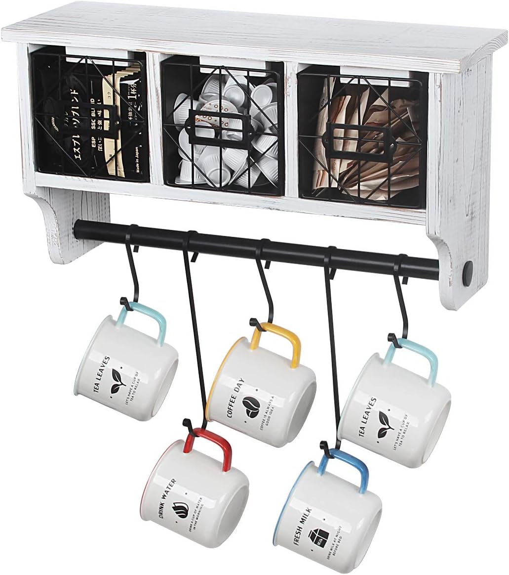 Butizone Rustic Wall Mounted Coat Rack with Hooks and Baskets