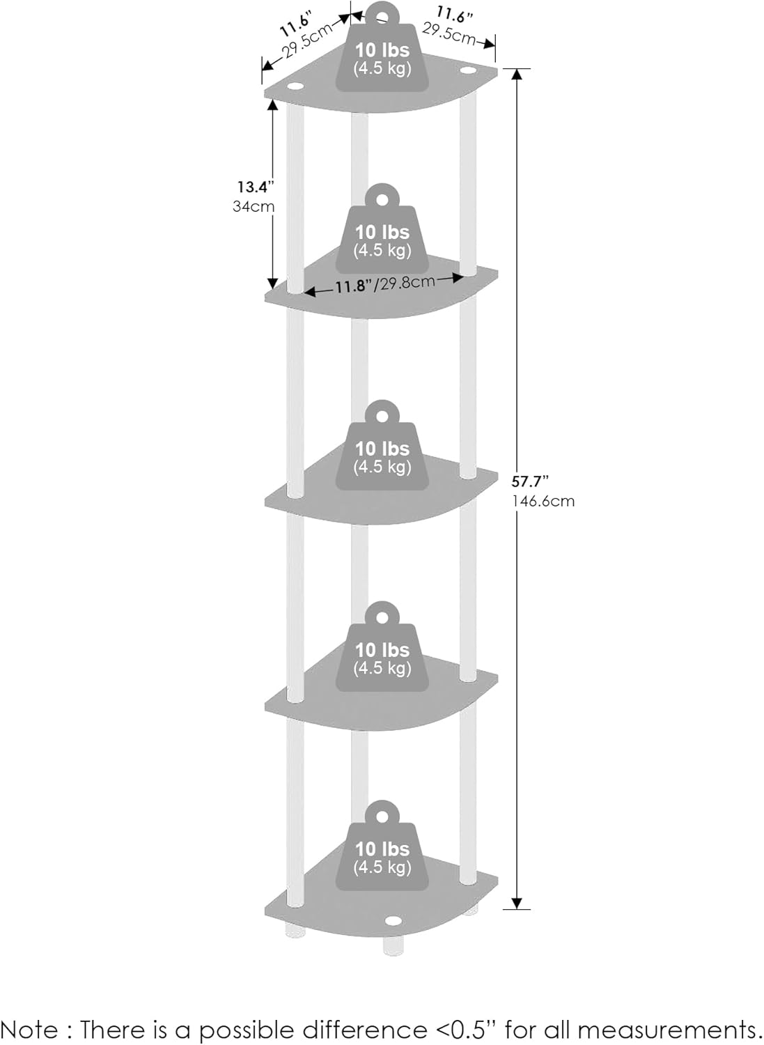 Furinno Turn-N-Tube 5 Tier Corner Display Rack in Black