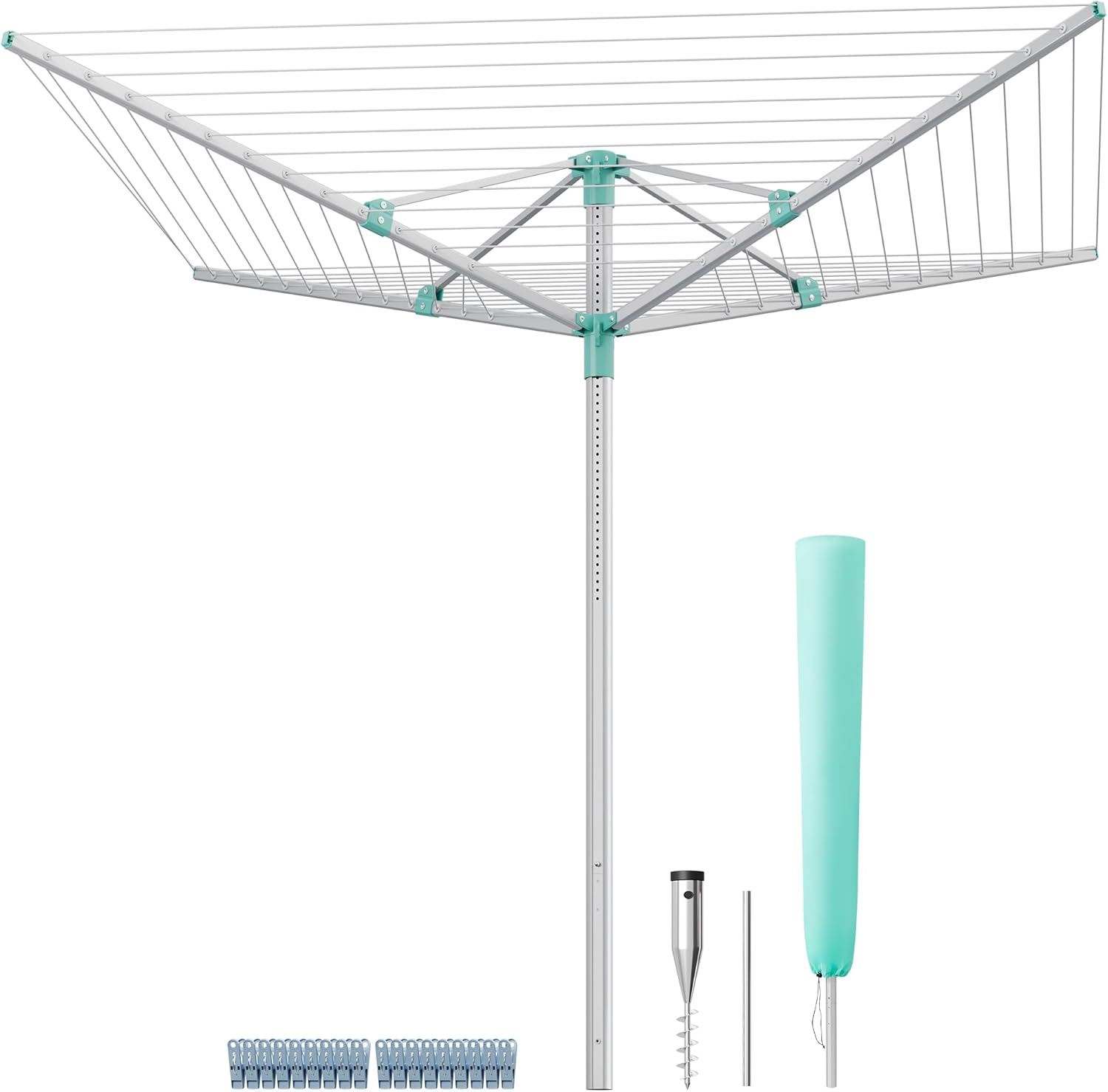 SONGMICS Retractable Clothesline Drying Rack with Ground Spike and Cover