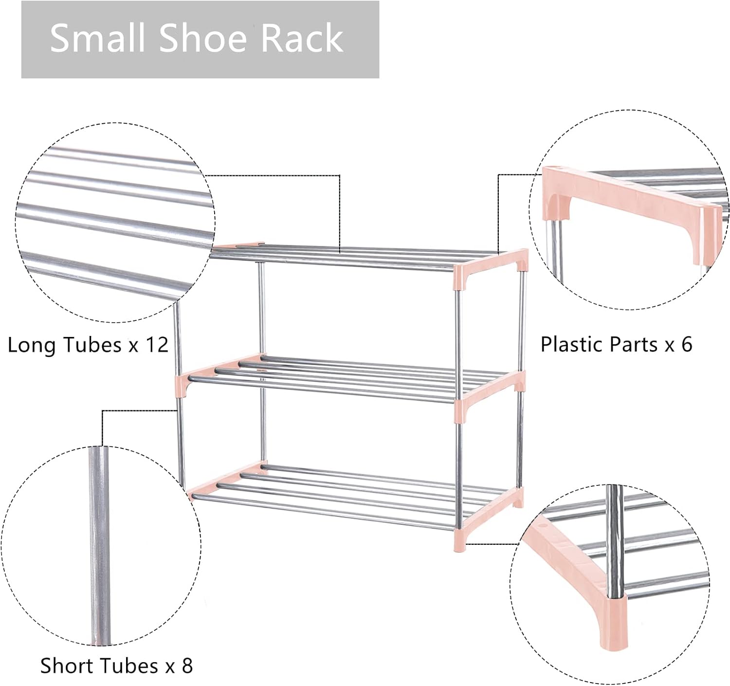 Small Pink Shoe Rack 3-Tier Entryway Organizer