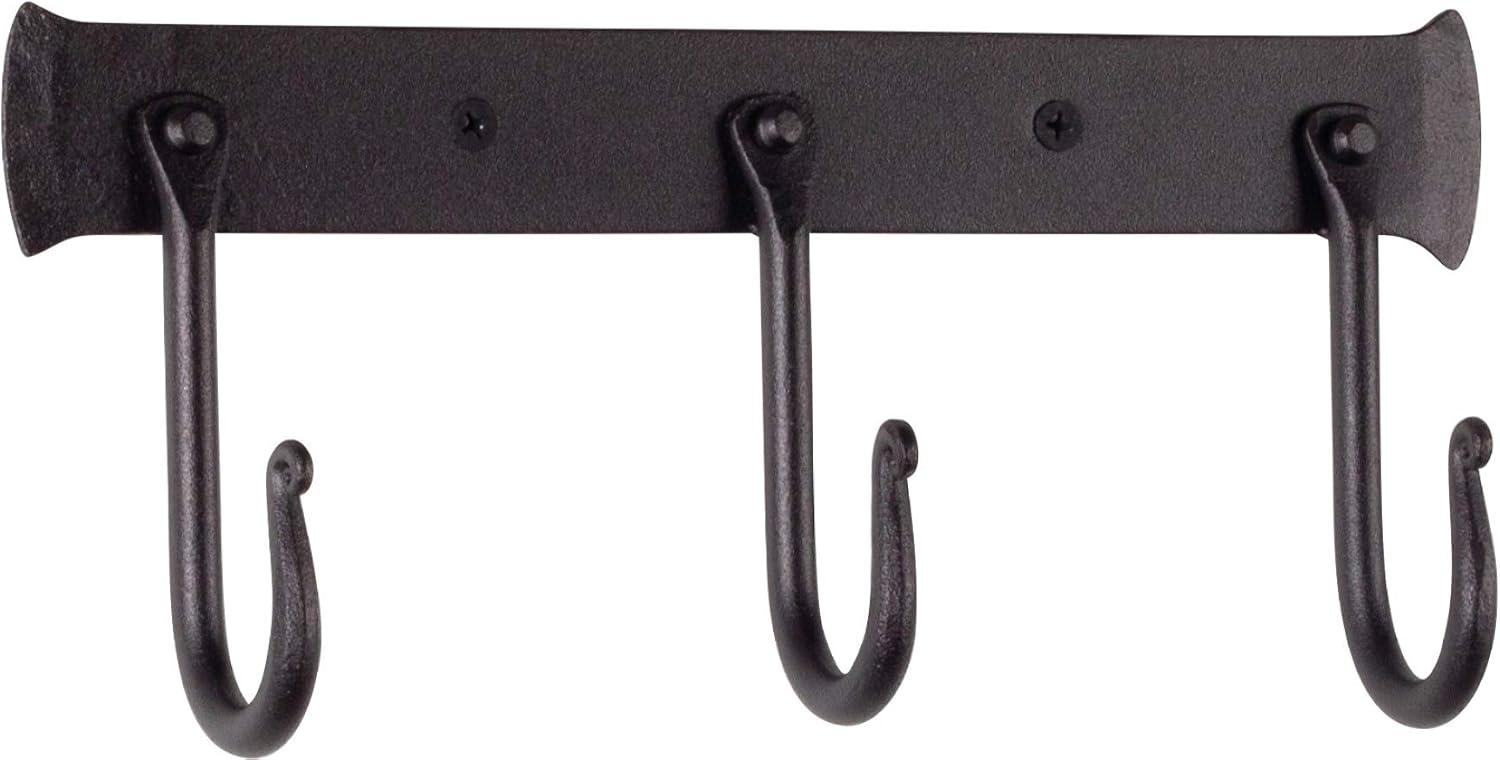 RTZEN Wall Mount Hook Set - 3 Pack Wrought Iron Black Coat Hooks for Entryway and Bathroom
