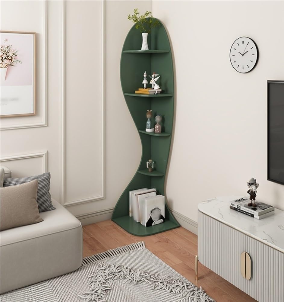 4-Layer Wood Corner Bookcase Storage Display Rack Tall Shelf for Living Room Study Office