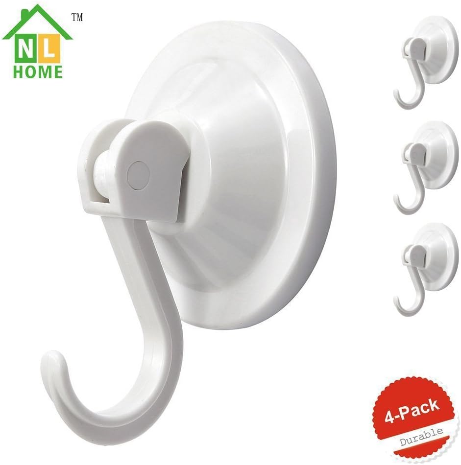 NL HOME 4-Pack White Suction Cup Hooks for Bath and Shower