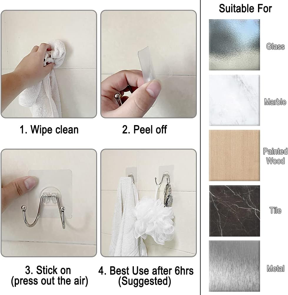 15 Pack Clear Double Adhesive Wall Hooks