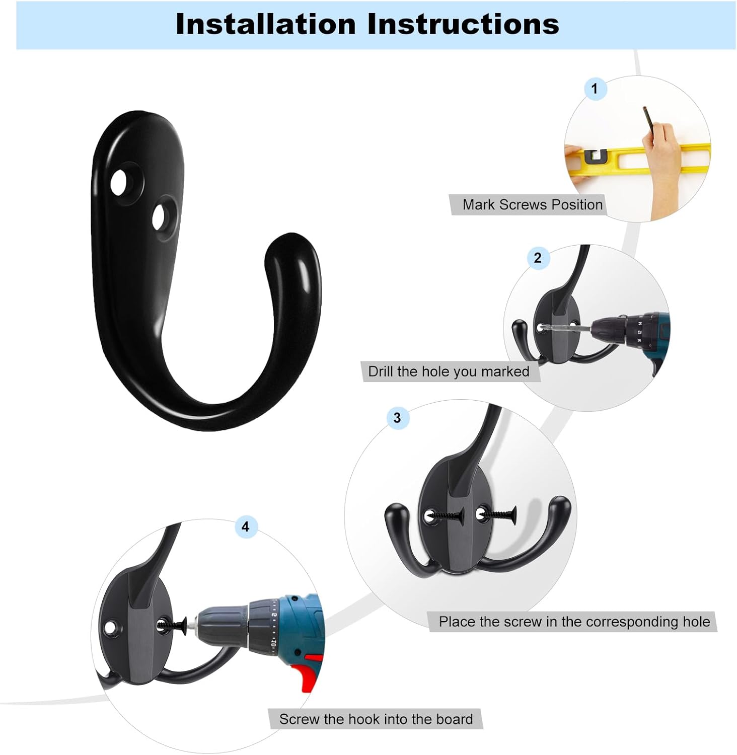 Kruodop 4 Pack Heavy Duty Wall Hooks