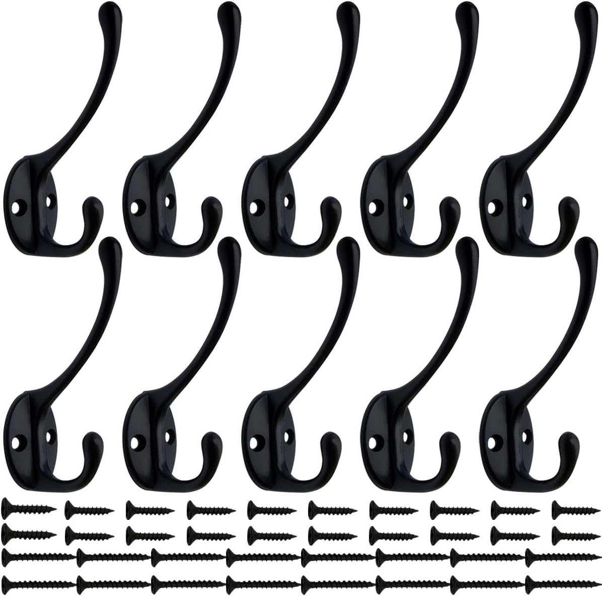 IBosins 10 Pack Heavy Duty Dual Hooks Black No Rust