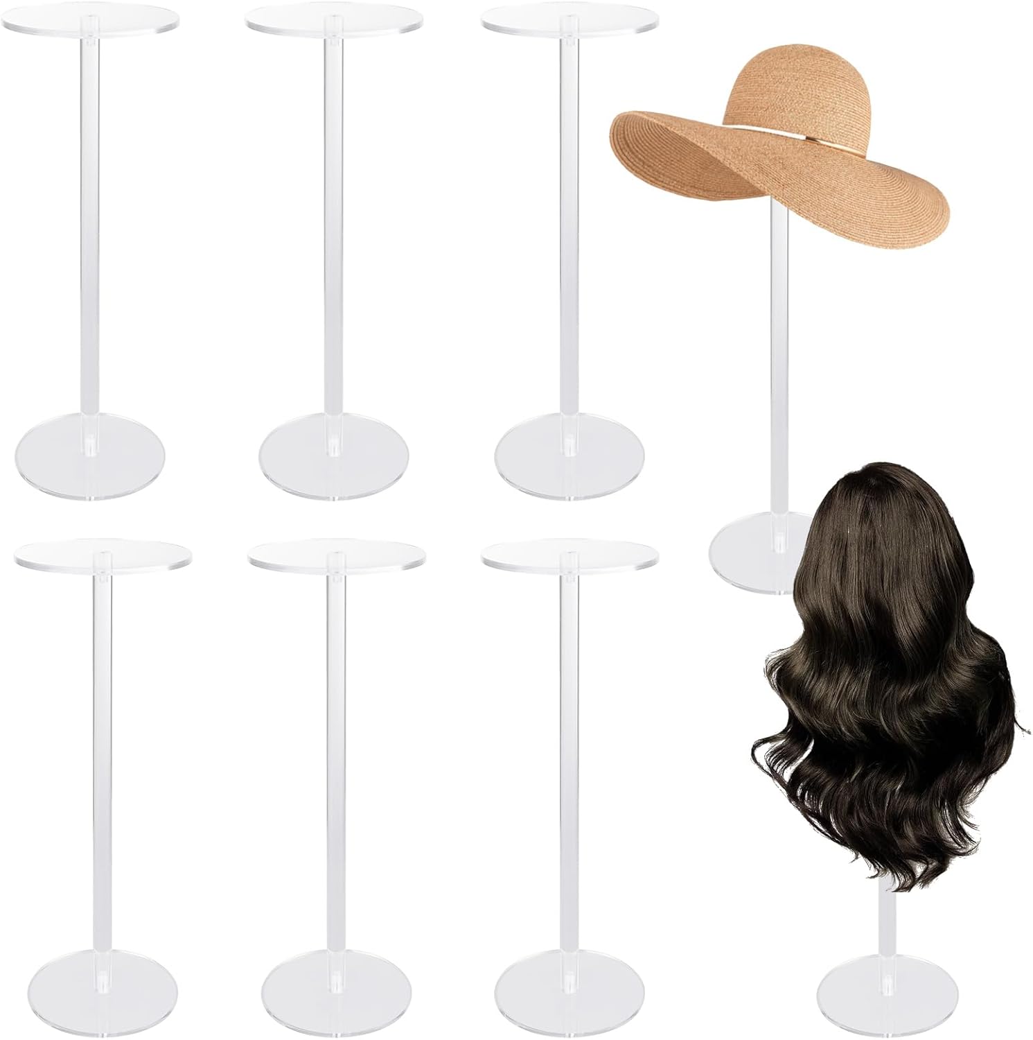 6PCS Acrylic Hat Stand - Clear Display Rack for Hats and Wigs