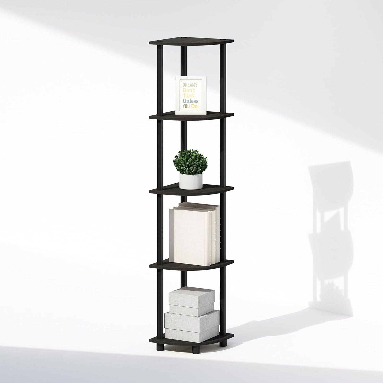 Furinno Turn-N-Tube 5 Tier Corner Display Rack in Black