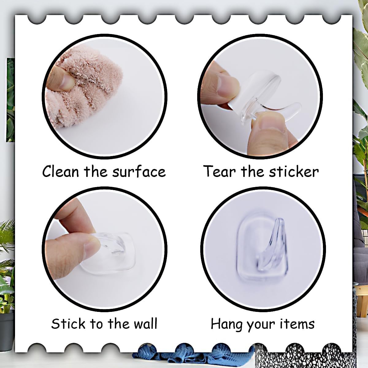 36 Clear Adhesive Wall Hooks for Hanging