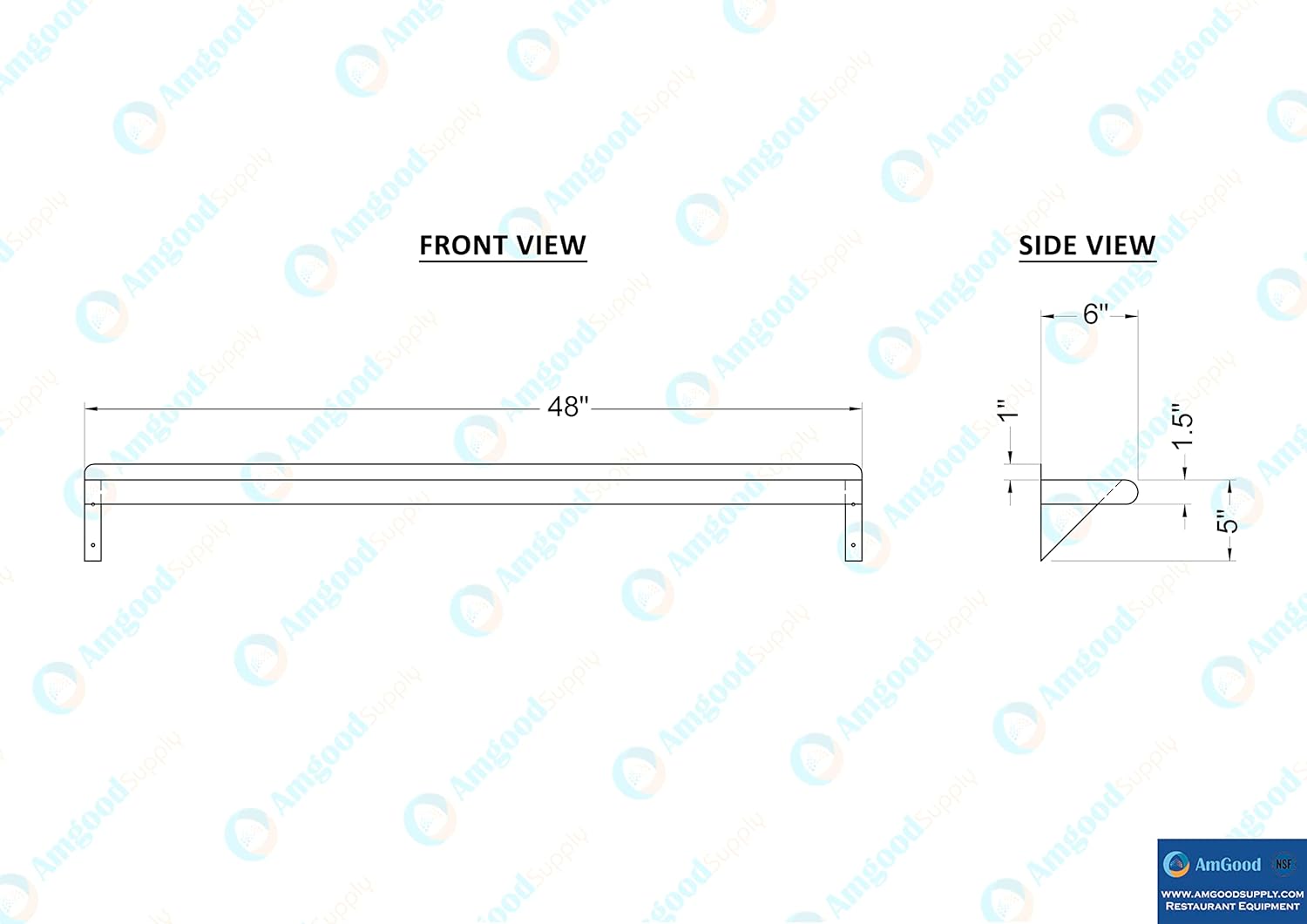 AmGood 6 X 48 Stainless Steel Wall Shelf