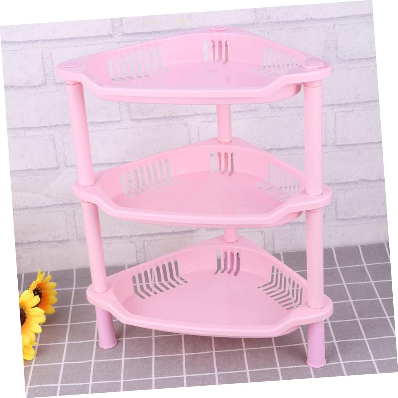 Pink Plastic Corner Shelf Organizer for Home Kitchen and Bathroom Storage
