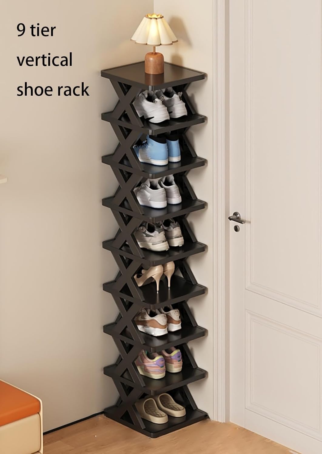 9 Tier Tall Shoe Rack Plastic Corner Organizer