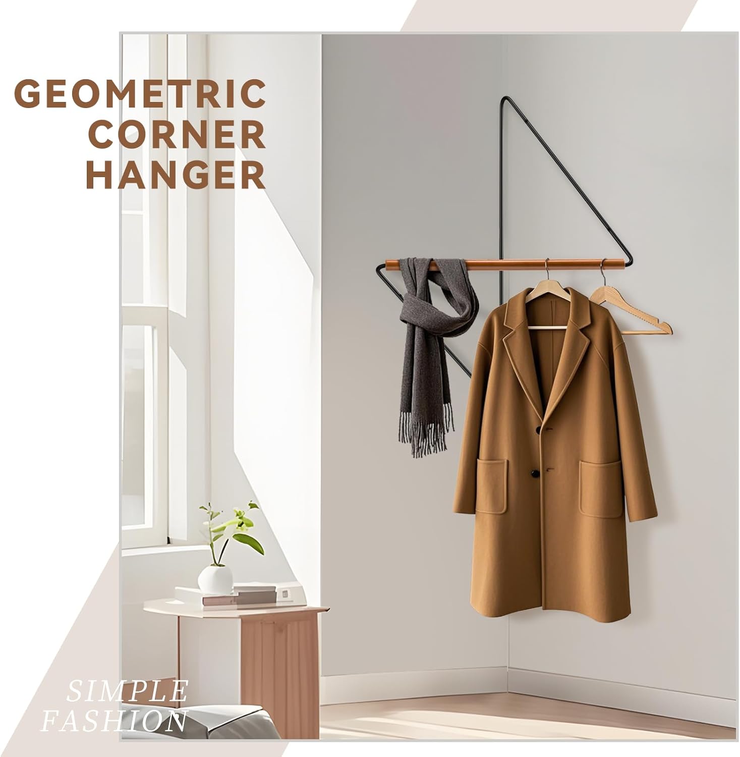Modern Corner Clothes Rack - Space-Saving Wooden Organizer