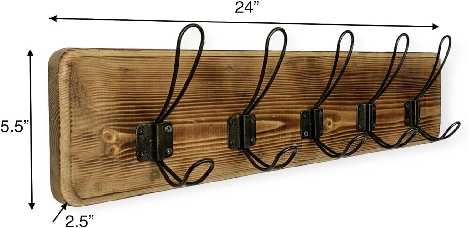 Wrightmart 24 Inch Reclaimed Wood Wall Coat Rack with 5 Hooks