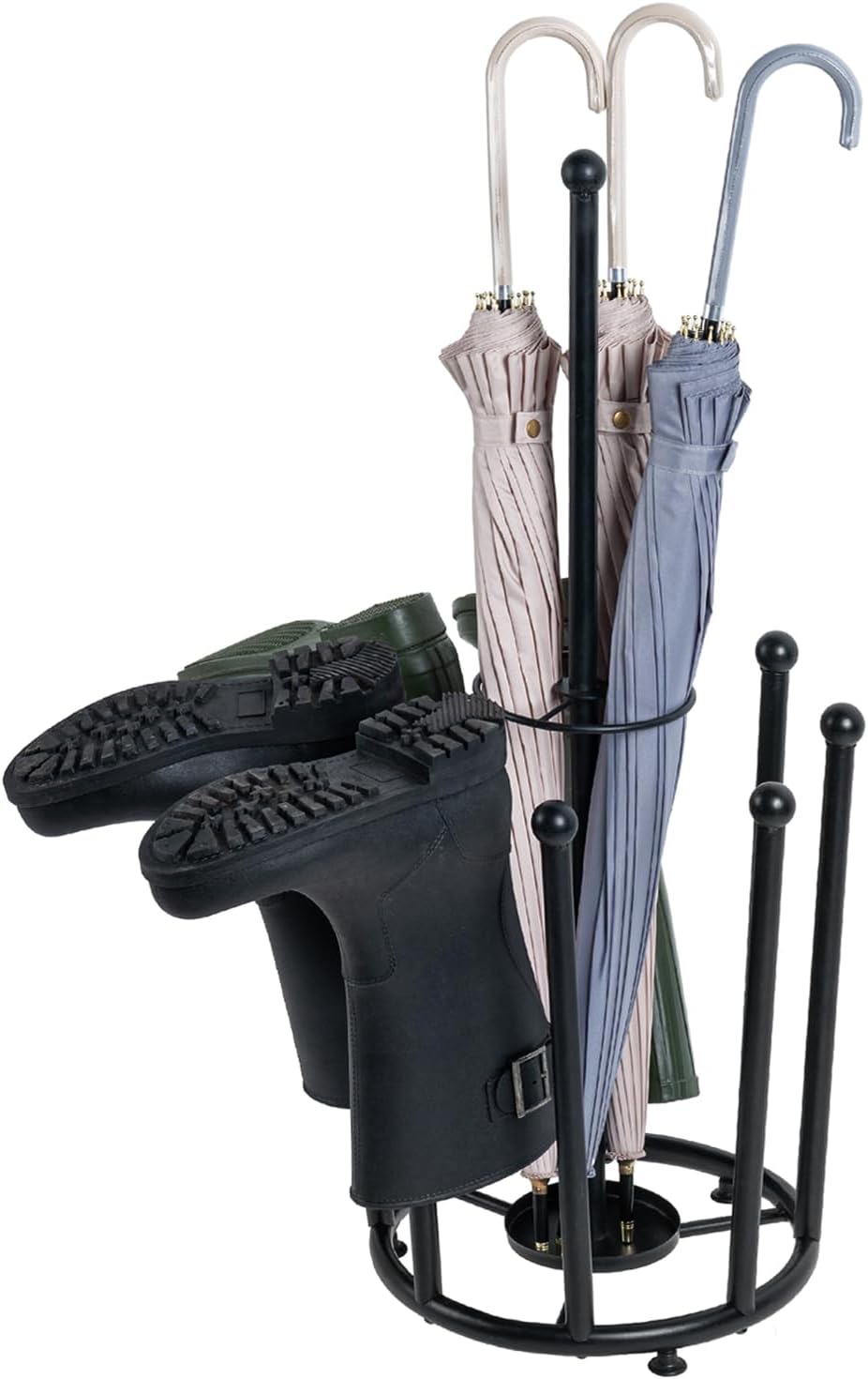 Modern Matte Black Boot Rack with Umbrella Holder and Inverted Drying Design