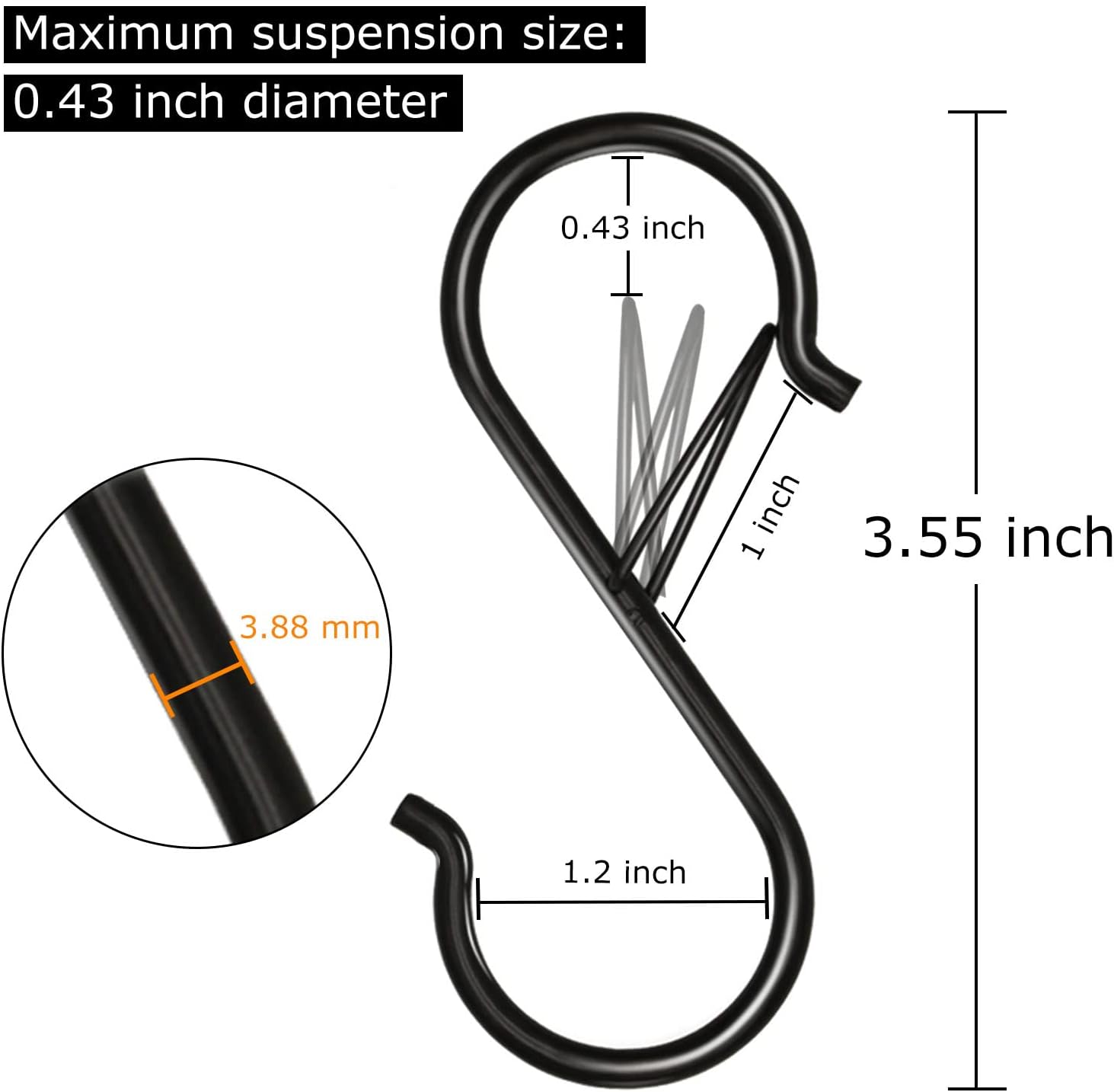 8 Pack S Hooks with Safety Buckle for Hanging Plants Clothes and Kitchen Items