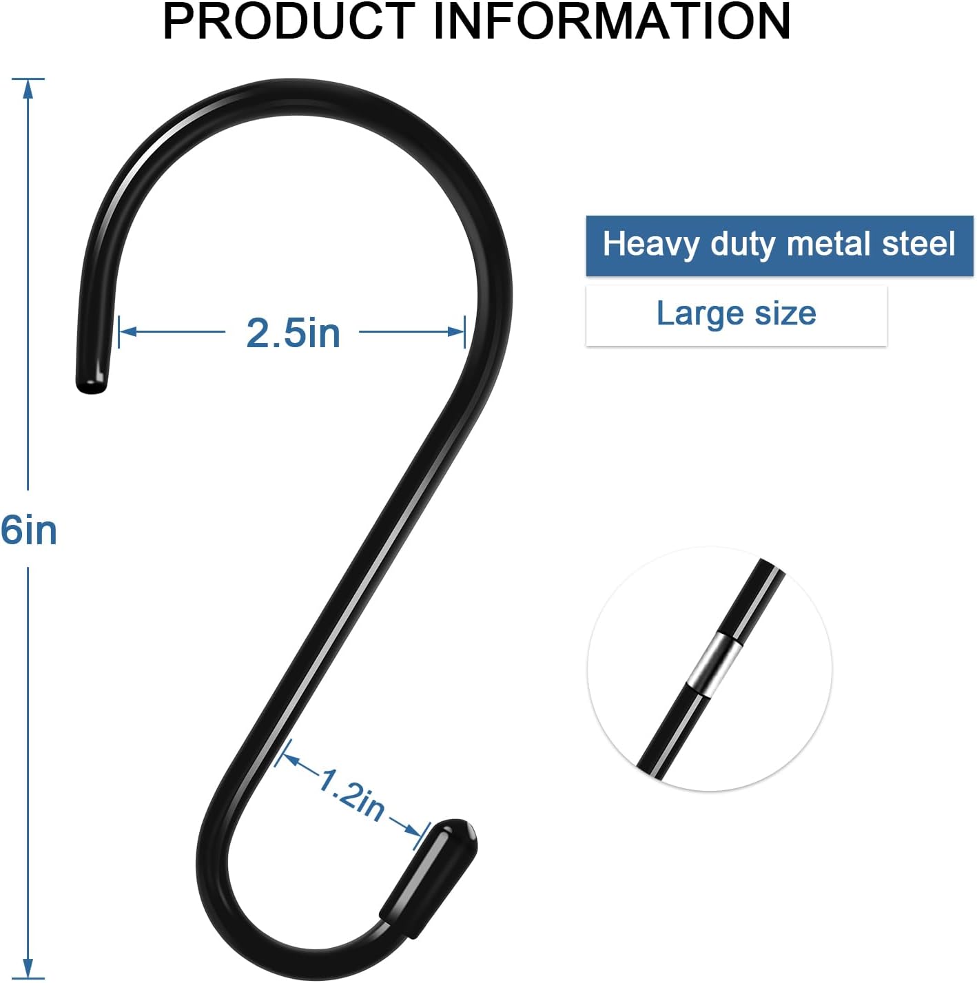 4 Pack 6 Inch Heavy Duty S Hooks with Rubber Coating