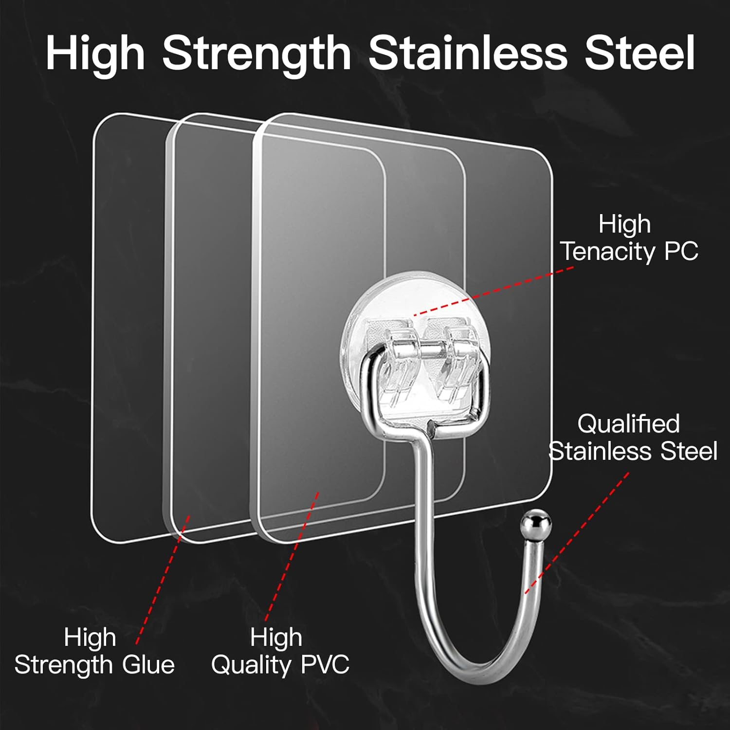 20 Pack Heavy Duty Adhesive Hooks 44 lb Max