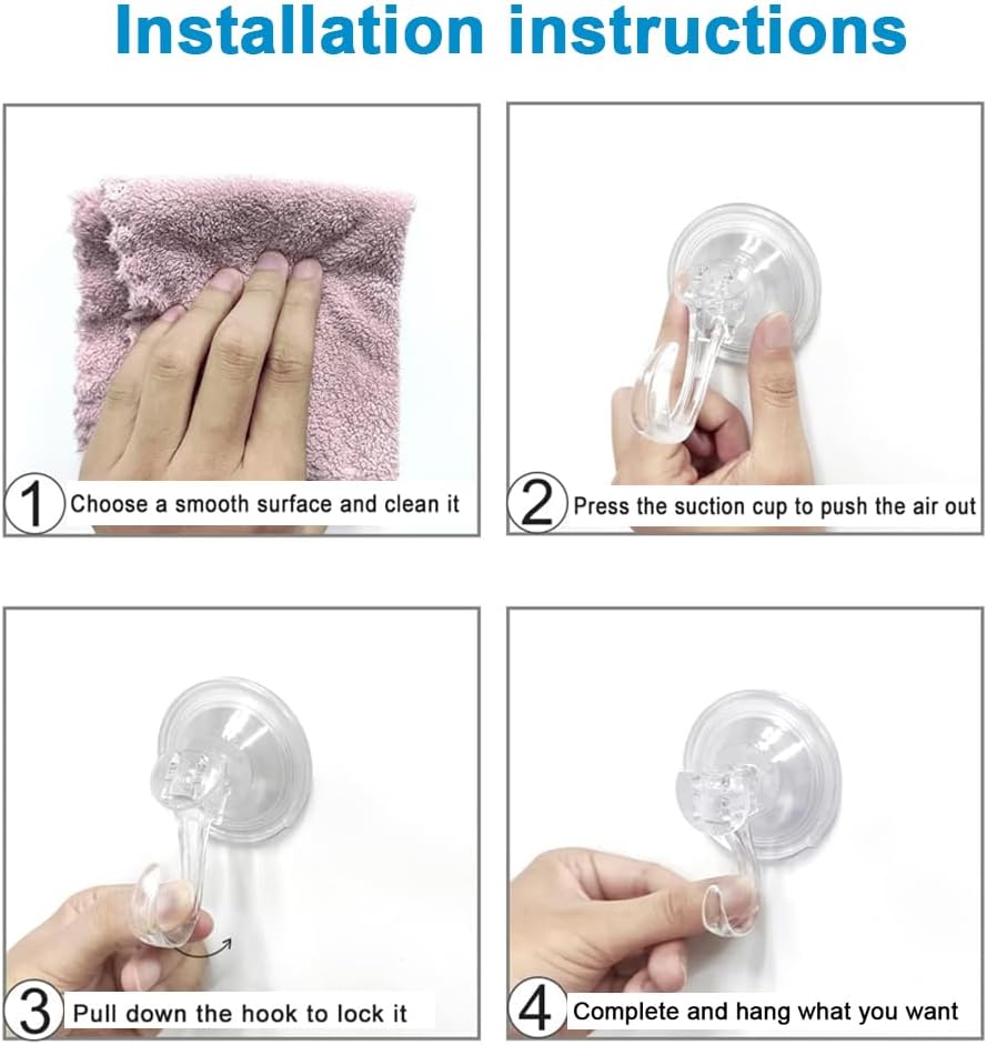 6 Pack Clear Suction Cup Hooks Heavy Duty Reusable Wreath Hangers for Glass Windows Smooth Doors