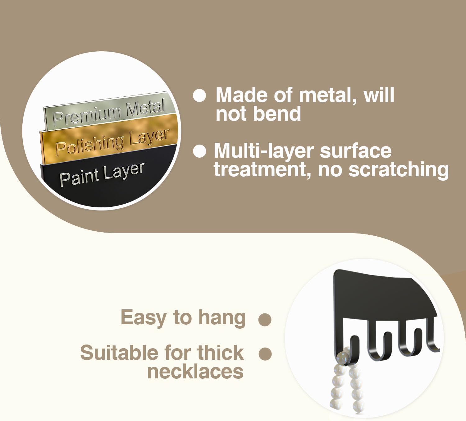 Wall Necklace Organizer Holder Black Jewelry Display Hanger