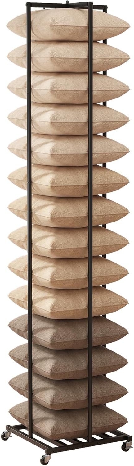 Pillow Storage Rack with Adjustable Height and Mobile Wheels