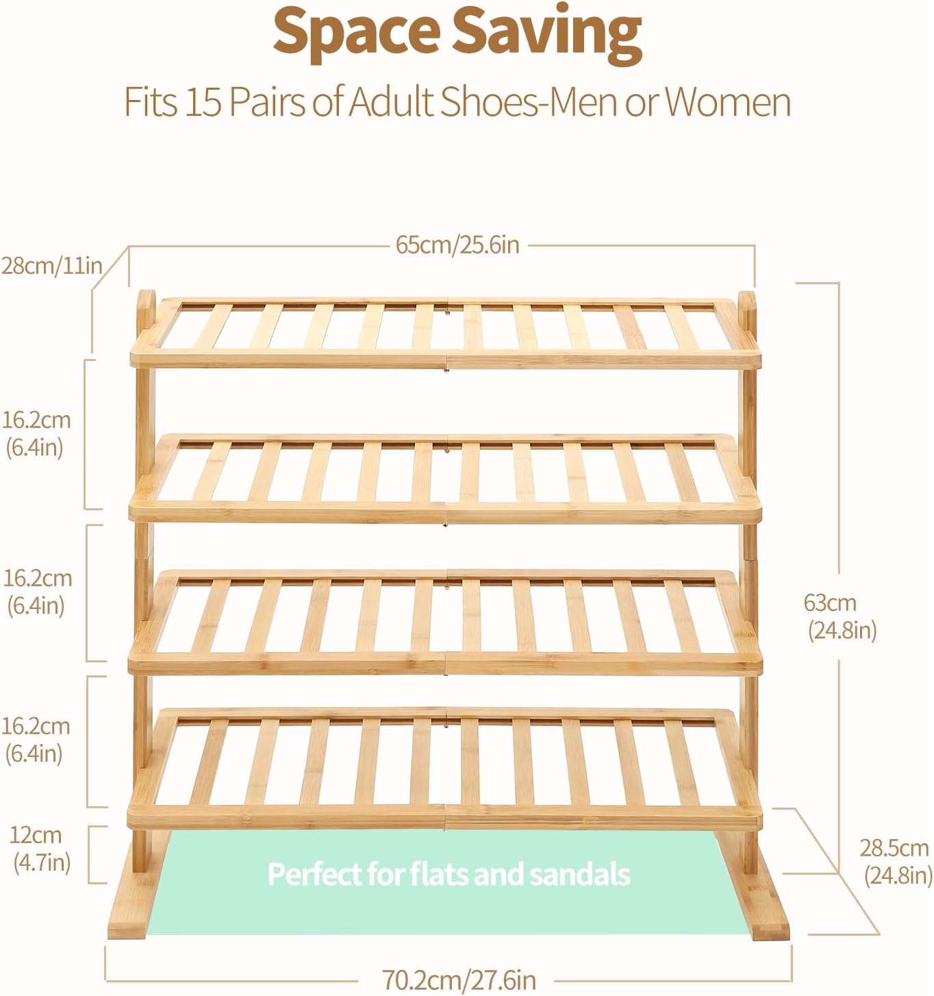 Varhomax Bamboo Shoe Rack 4 Tier Free Standing